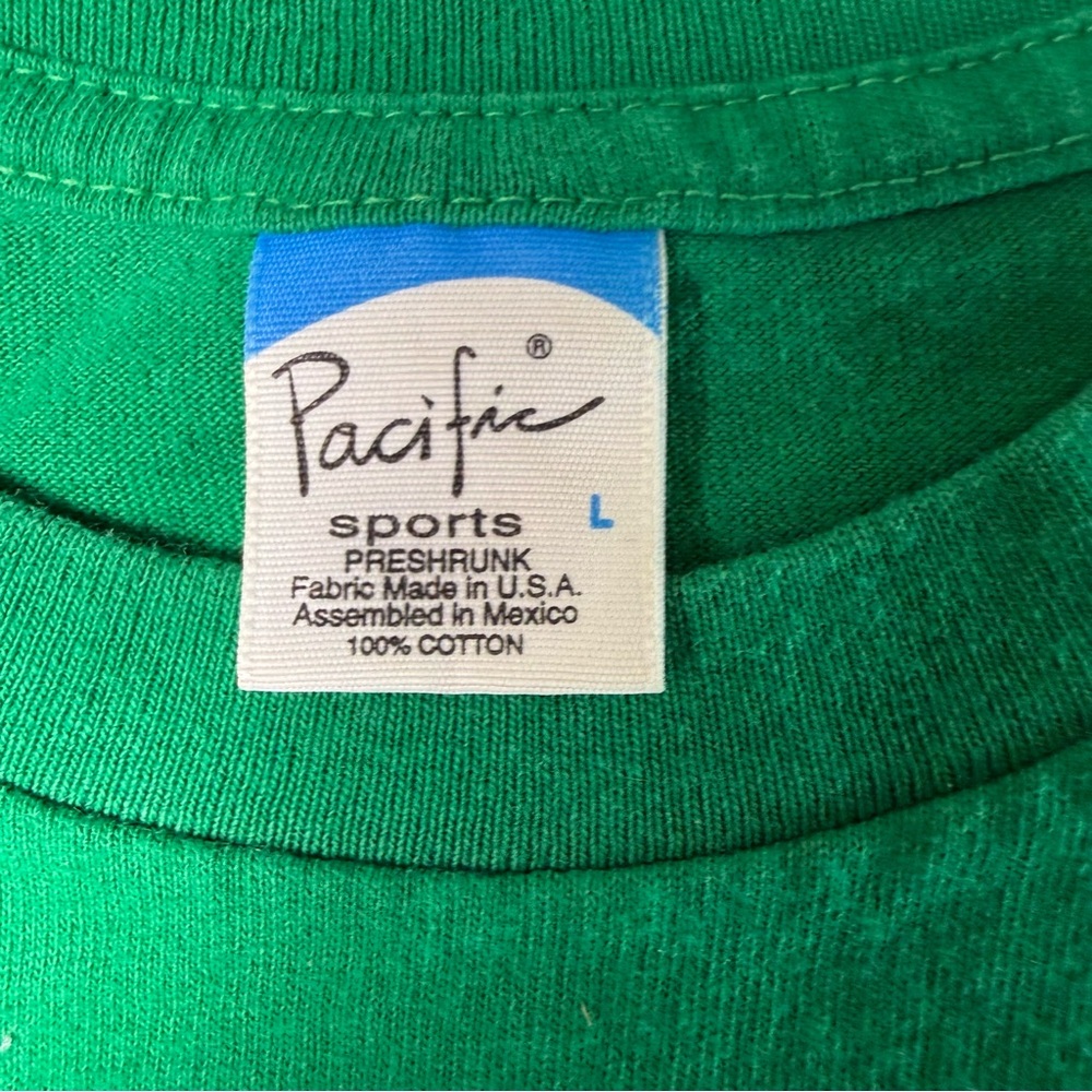 Pacifica Green Short Sleeve Tee with Blue Graphic and Yellow Logo - Picture 4 of 6